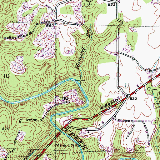 Topographic Map of Howard Branch, AL