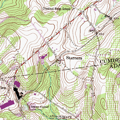 Topographic Map of Starners, PA