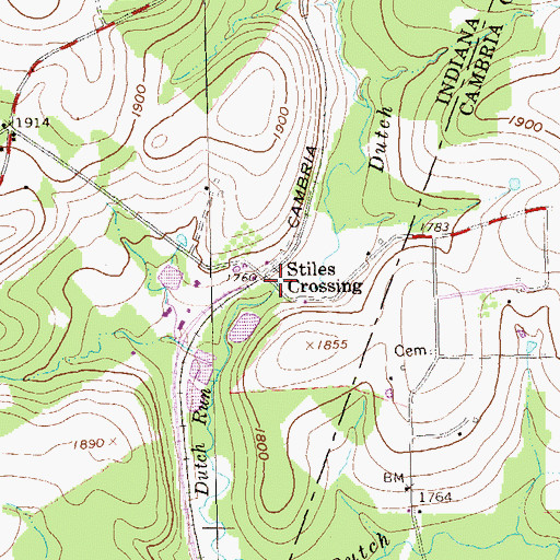 Topographic Map of Stiles Crossing, PA