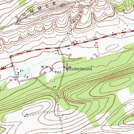 Topographic Map of Stonemont, PA
