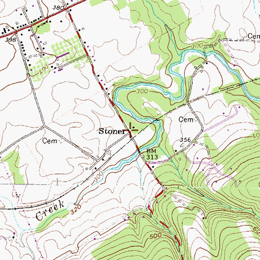 Topographic Map of Stoner, PA