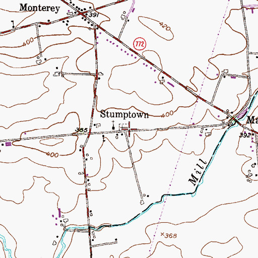 Topographic Map of Stumptown, PA