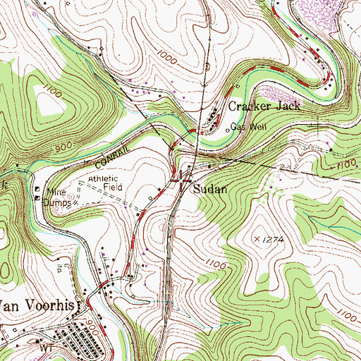 Topographic Map of Sudan, PA