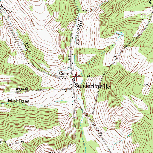 Topographic Map of Sunderlinville, PA