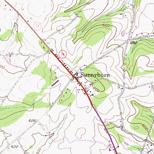 Topographic Map of Sunnyburn, PA