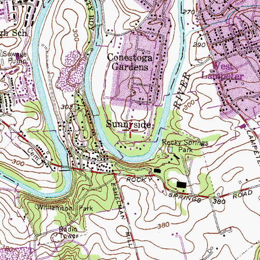 Topographic Map of Sunnyside, PA