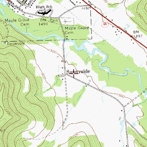 Topographic Map of Sunnyside, PA