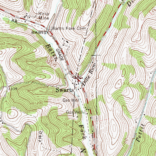 Topographic Map of Swarts, PA