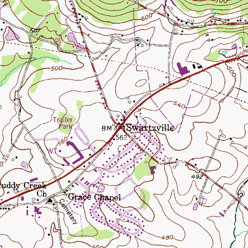 Topographic Map of Swartzville, PA