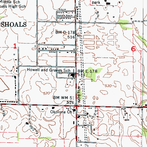 Topographic Map of Howell and Graves School, AL