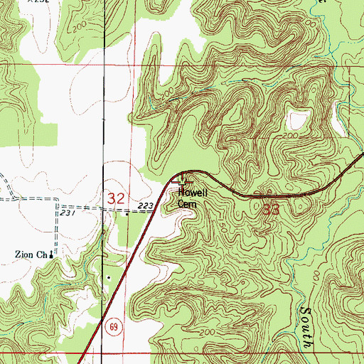 Topographic Map of Howell Cemetery, AL