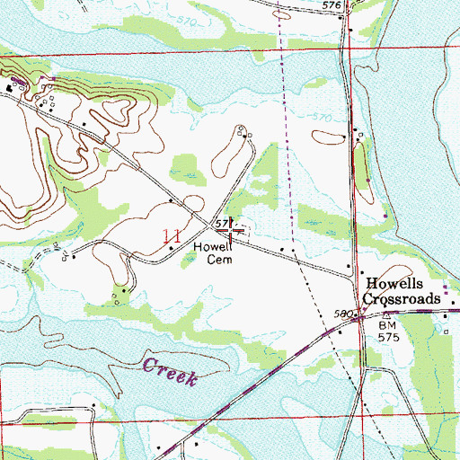 Topographic Map of Howell Cemetery, AL
