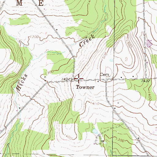 Topographic Map of Towner, PA