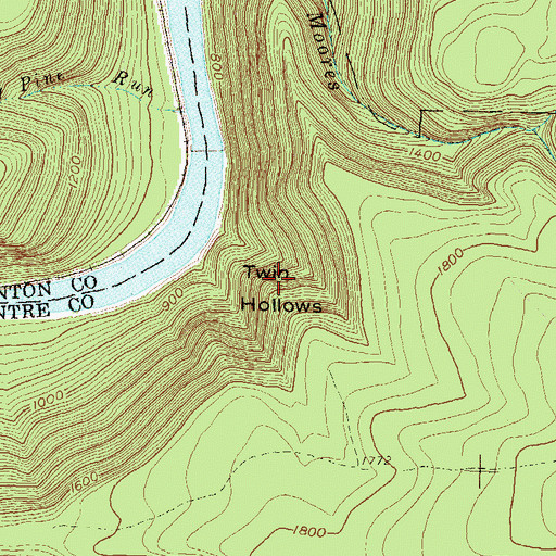 Topographic Map of Twin Hollows, PA