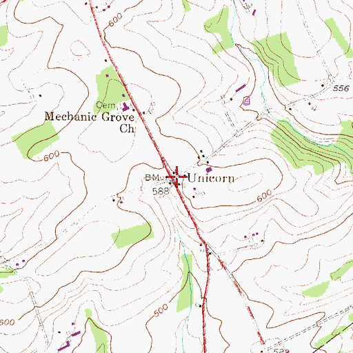 Topographic Map of Unicorn, PA