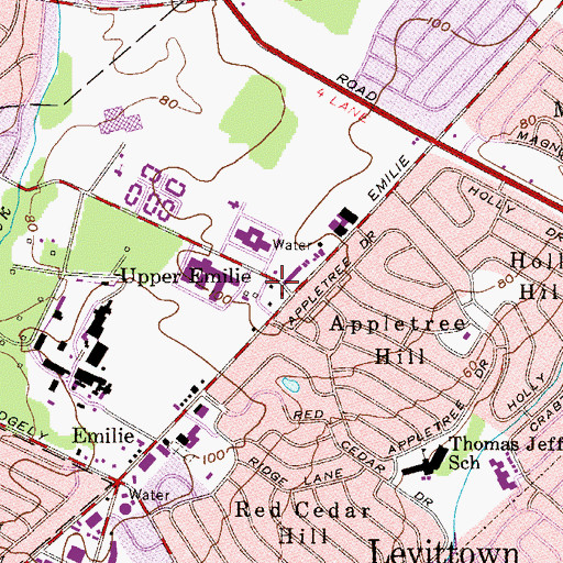 Topographic Map of Upper Emilie, PA