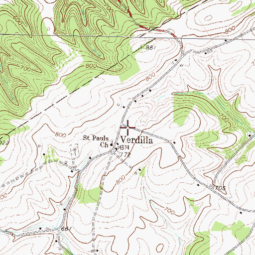 Topographic Map of Verdilla, PA