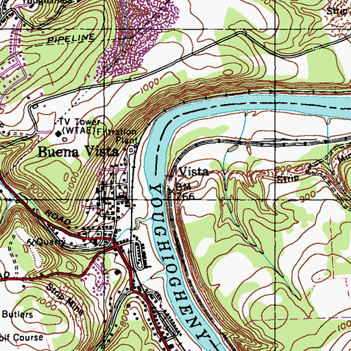 Topographic Map of Vista, PA