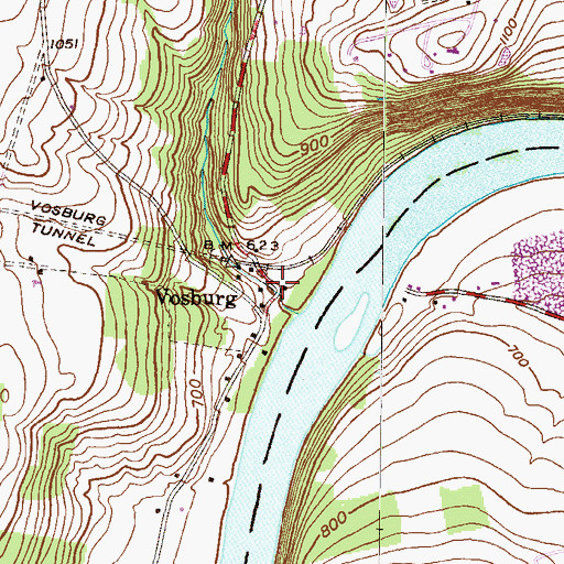 Topographic Map of Vosburg, PA