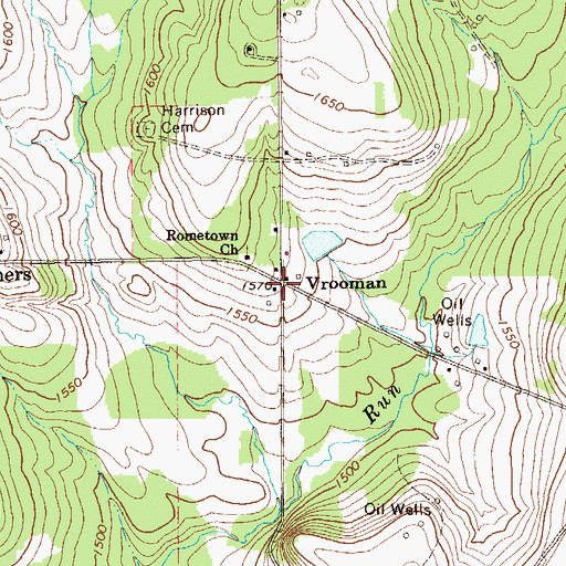 Topographic Map of Vrooman, PA