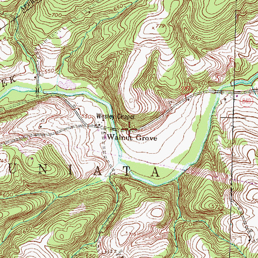 Topographic Map of Walnut Grove, PA