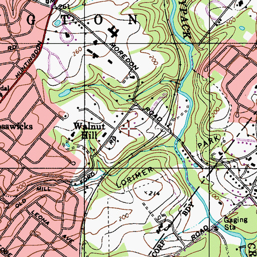 Topographic Map of Walnut Hill, PA