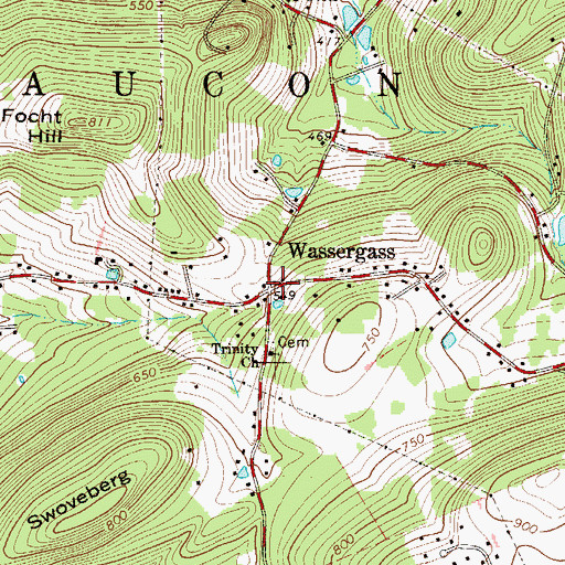 Topographic Map of Wassergass, PA