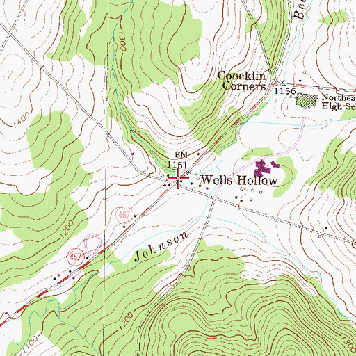 Topographic Map of Wells Hollow, PA