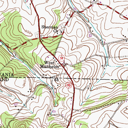 Topographic Map of West Manheim, PA