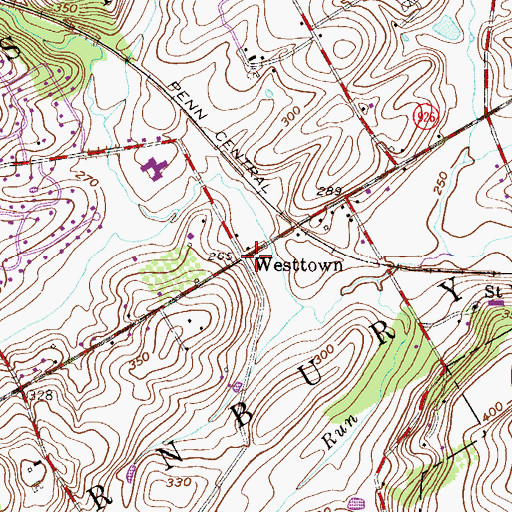 Topographic Map of Westtown, PA