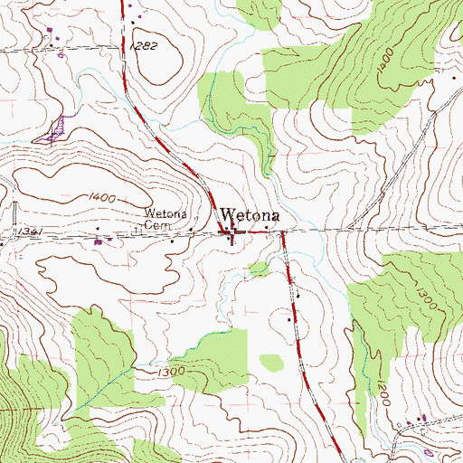 Topographic Map of Wetona, PA