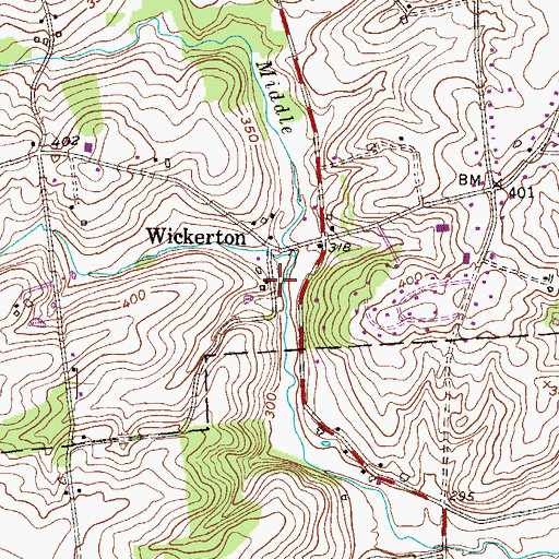 Topographic Map of Wickerton, PA