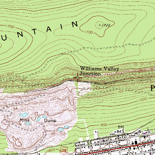 Topographic Map of Williams Valley Junction, PA