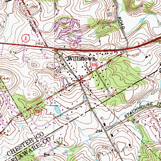Topographic Map of Willistown, PA