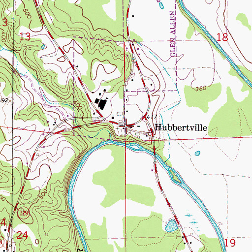 Topographic Map of Hubbertville, AL