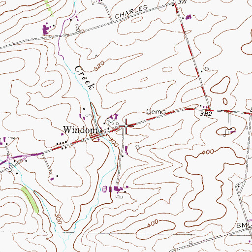 Topographic Map of Windom, PA
