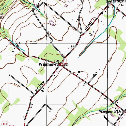 Topographic Map of Wismer, PA