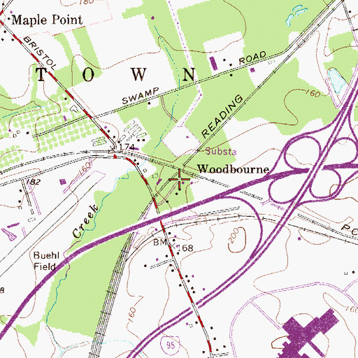 Topographic Map of Woodbourne, PA