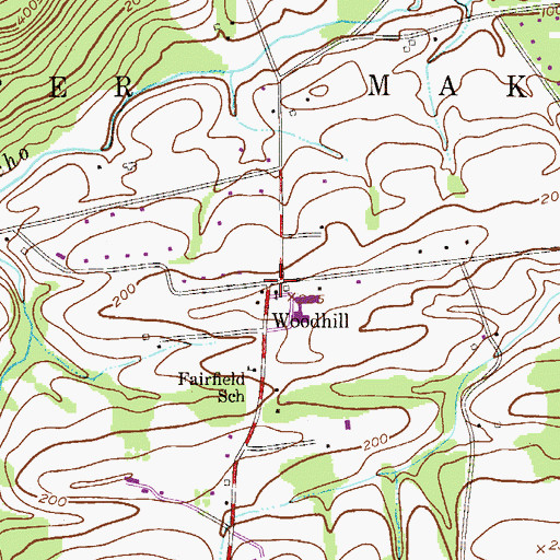 Topographic Map of Woodhill, PA