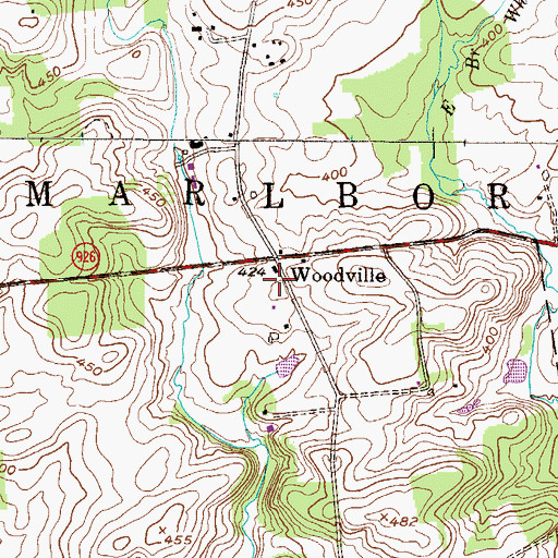 Topographic Map of Woodville, PA