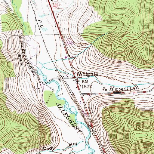 Topographic Map of Wrights, PA