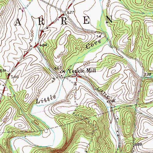 Topographic Map of Yeakle Mill, PA