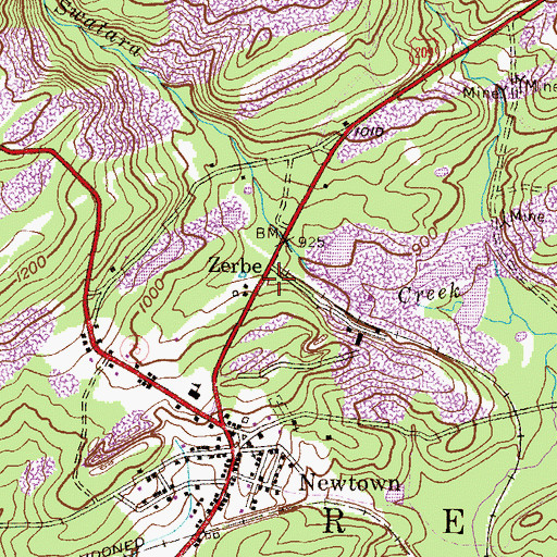 Topographic Map of Zerbe, PA
