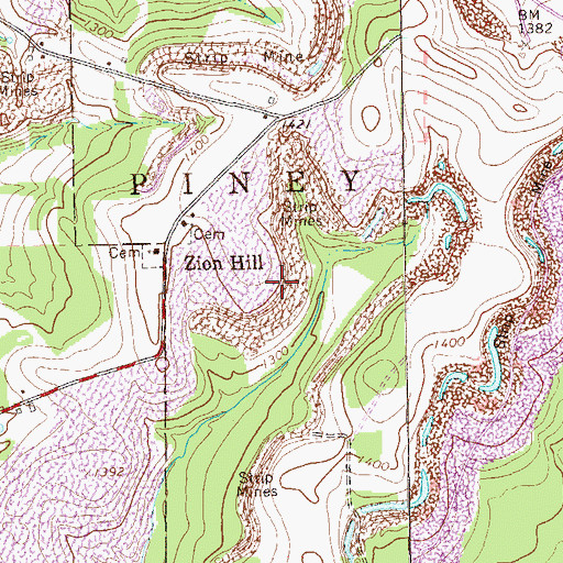 Topographic Map of Zion Hill, PA