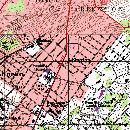 Topographic Map of Abington, PA