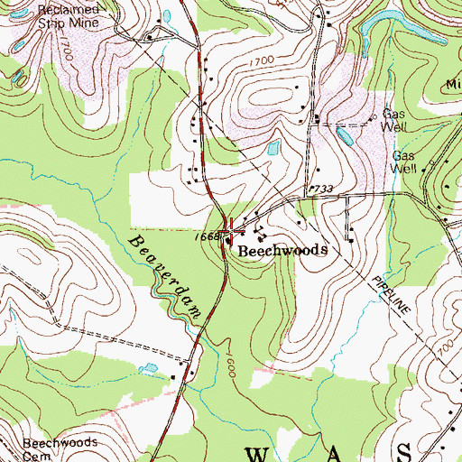Topographic Map of Beechwoods, PA