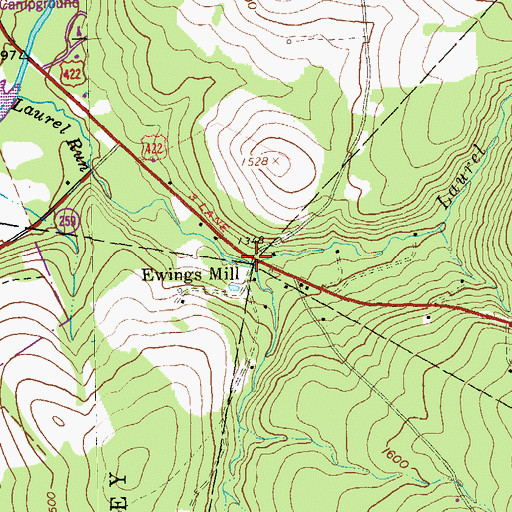 Topographic Map of Ewings Mill, PA