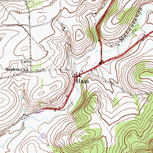 Topographic Map of Haas, PA