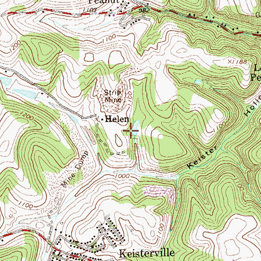 Topographic Map of Helen, PA