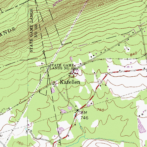 Topographic Map of Katellen, PA